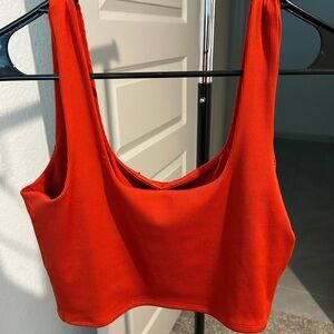 Express Bright Red-Orange Ribbed Top